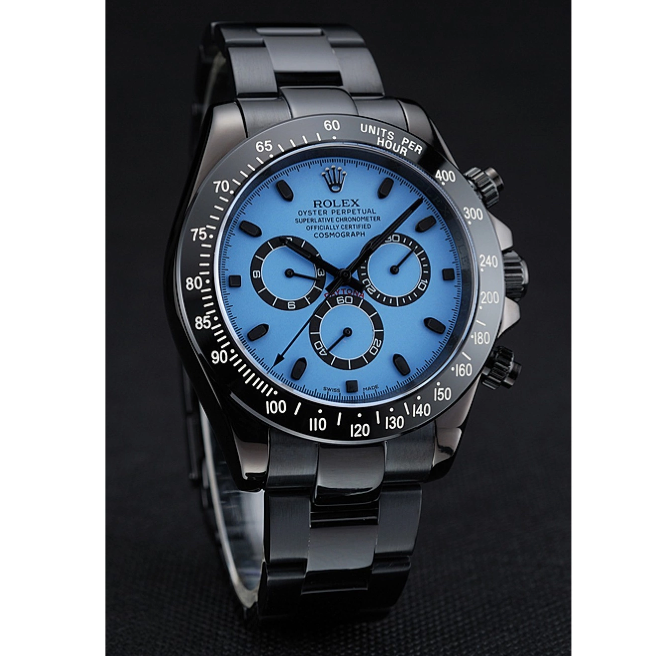 Aaa replica watch Black Dial Rolex And Daytona Steel 1454250 Case Stainless Blue And Cosmograph Bracelet Black 0601